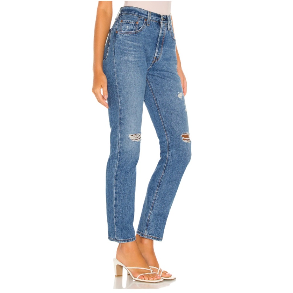 High-Rise Distressed Straight Leg Jeans - Blue - Picture 14 of 14